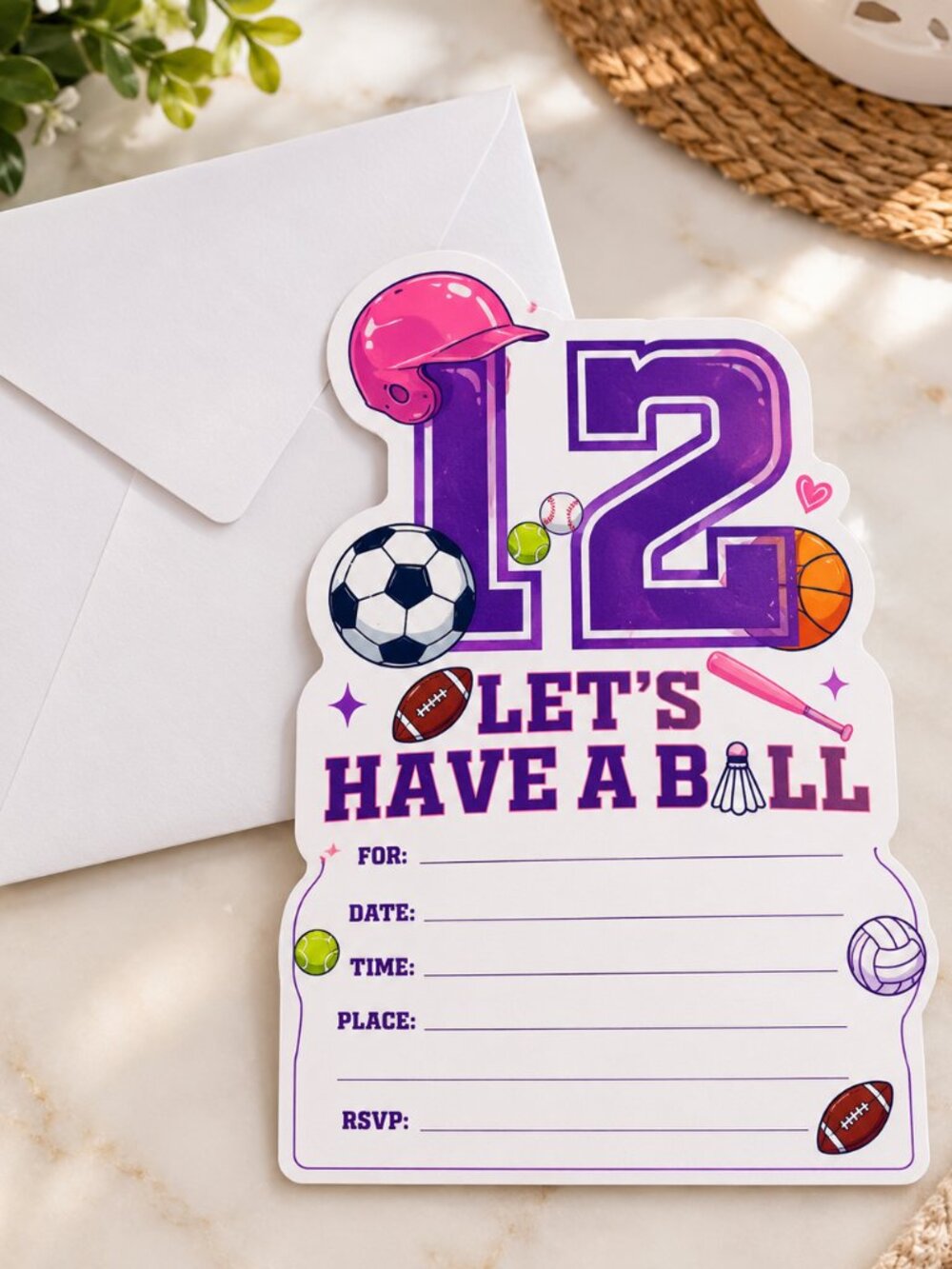 12th Birthday Party - 30-Pack Let’s Have a Ball Sports Birthday Invitations - Picture 2 of 3